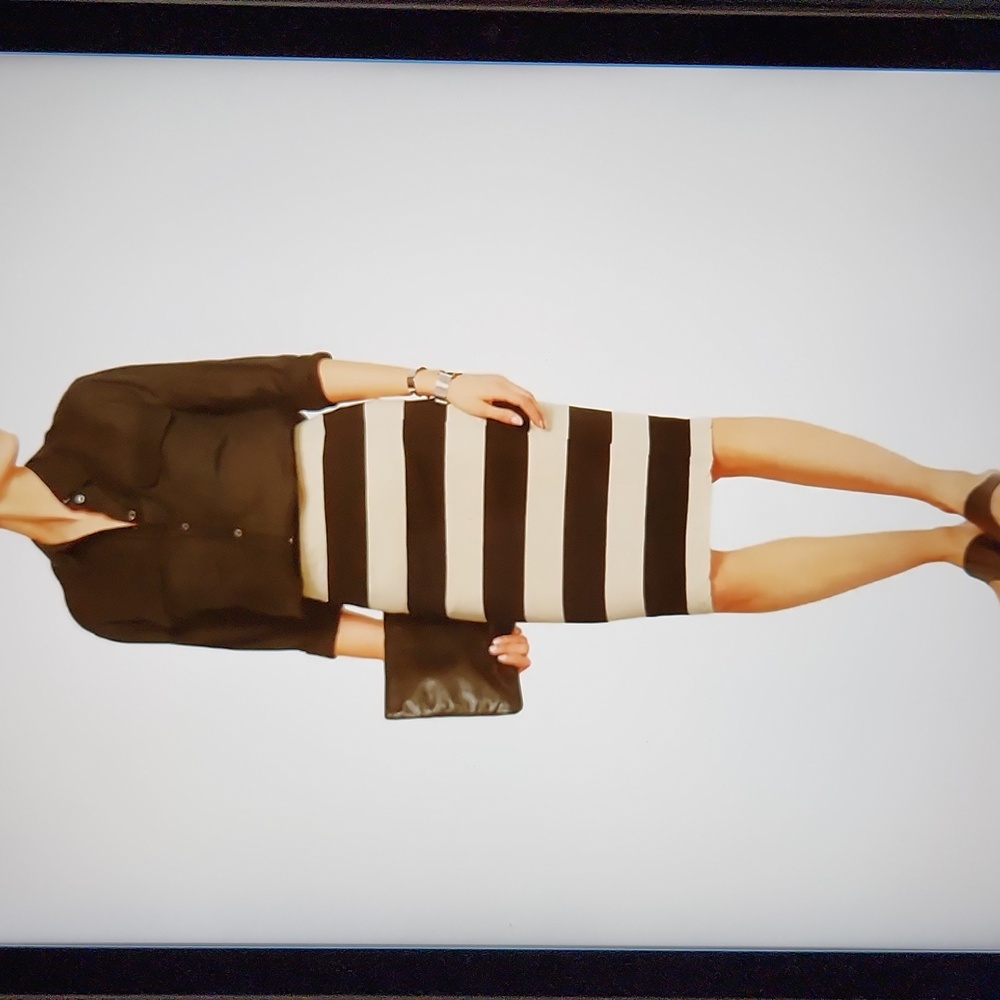 NEW JAMES PERSE Black & Cream Striped Pencil Skirt In 3/Large from Holt Renfrew